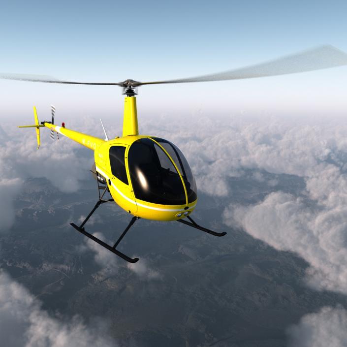 Helicopter Robinson R22 Rigged Yellow 3D