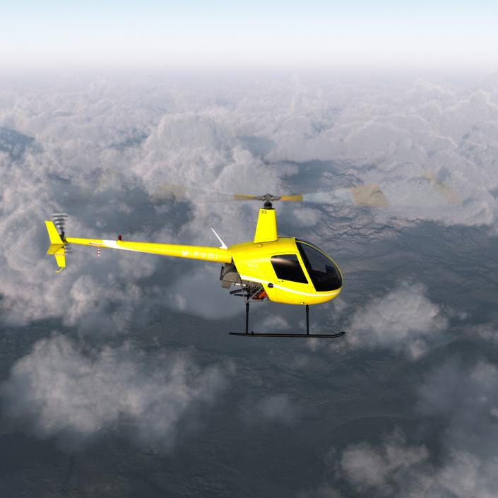 Helicopter Robinson R22 Rigged Yellow 3D