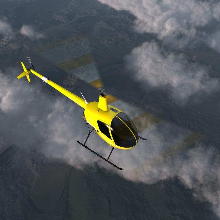 Helicopter Robinson R22 Rigged Yellow 3D