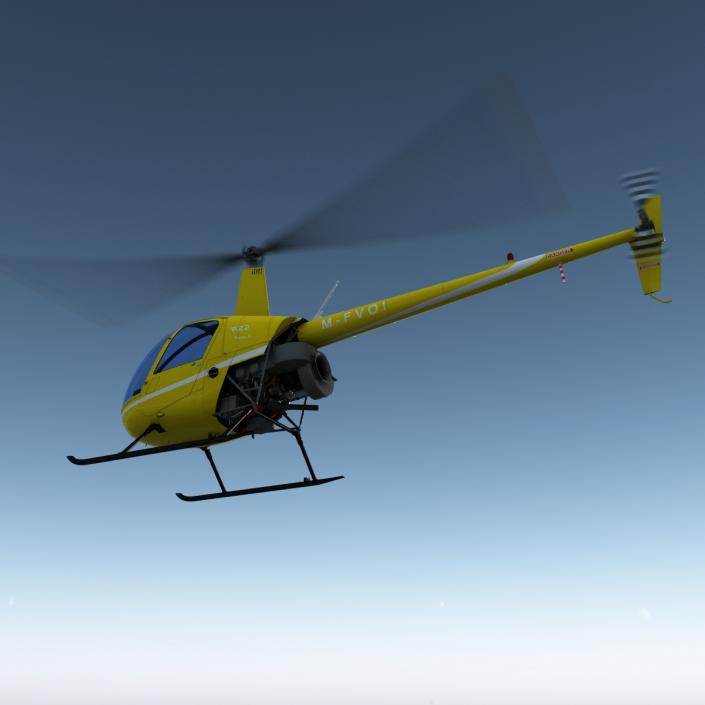 Helicopter Robinson R22 Rigged Yellow 3D