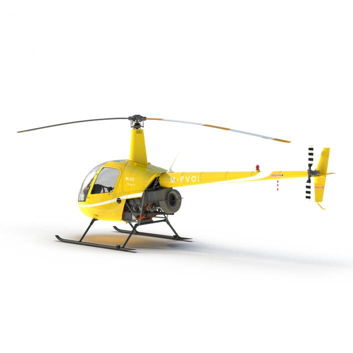 Helicopter Robinson R22 Rigged Yellow 3D