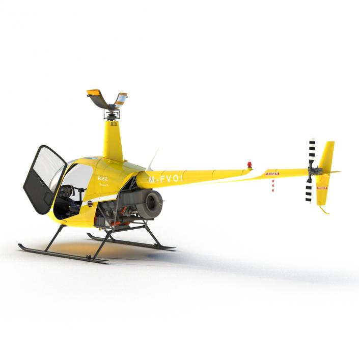 Helicopter Robinson R22 Rigged Yellow 3D