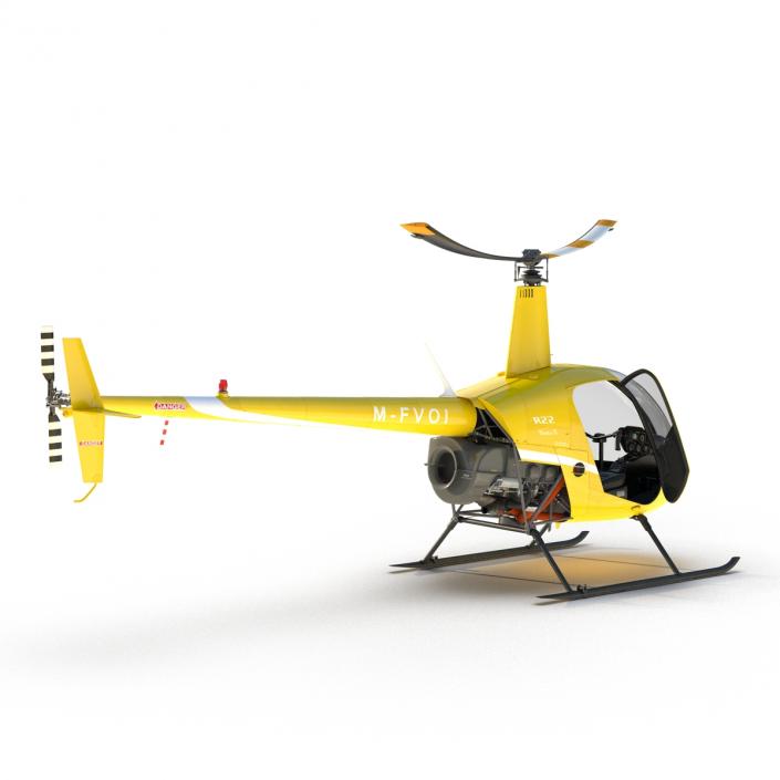 Helicopter Robinson R22 Rigged Yellow 3D