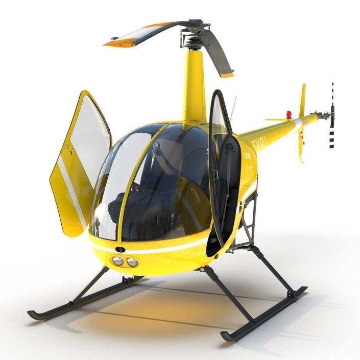 Helicopter Robinson R22 Rigged Yellow 3D