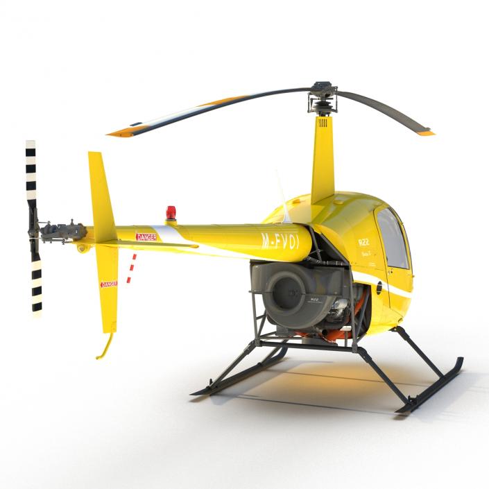 Helicopter Robinson R22 Rigged Yellow 3D