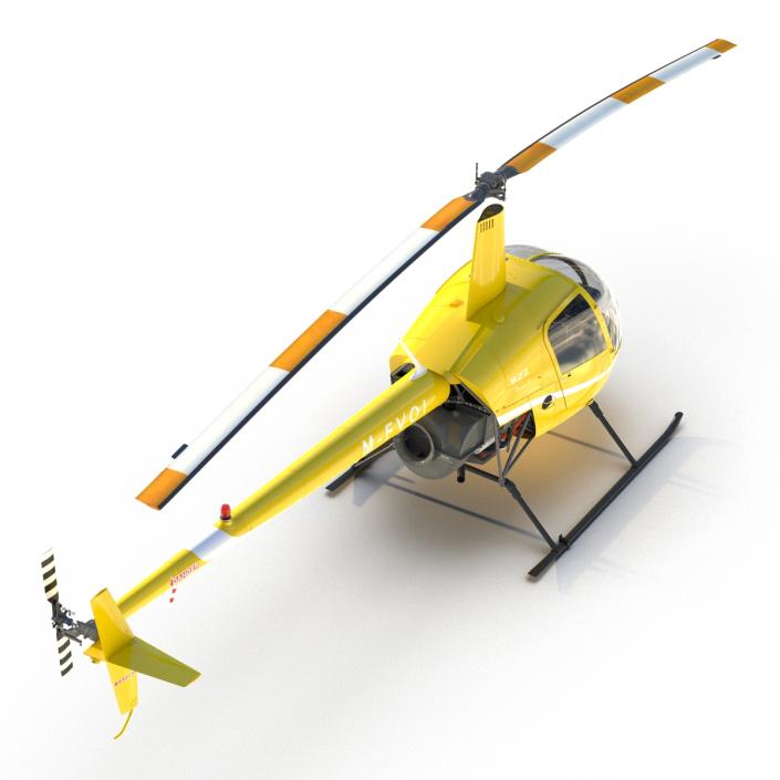 Helicopter Robinson R22 Rigged Yellow 3D