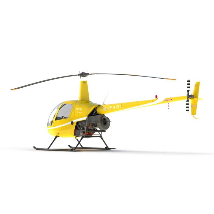 Helicopter Robinson R22 Rigged Yellow 3D