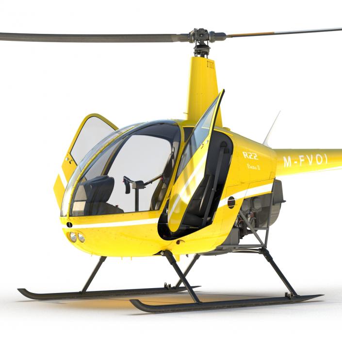 Helicopter Robinson R22 Rigged Yellow 3D