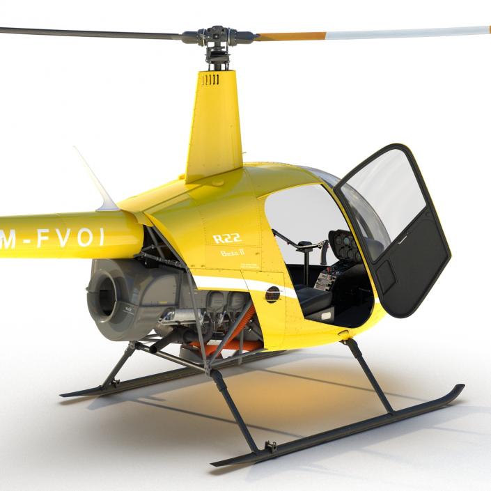 Helicopter Robinson R22 Rigged Yellow 3D