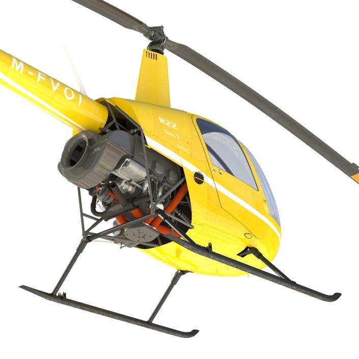 Helicopter Robinson R22 Rigged Yellow 3D