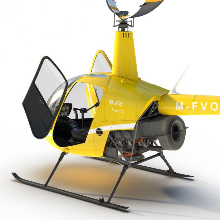 Helicopter Robinson R22 Rigged Yellow 3D