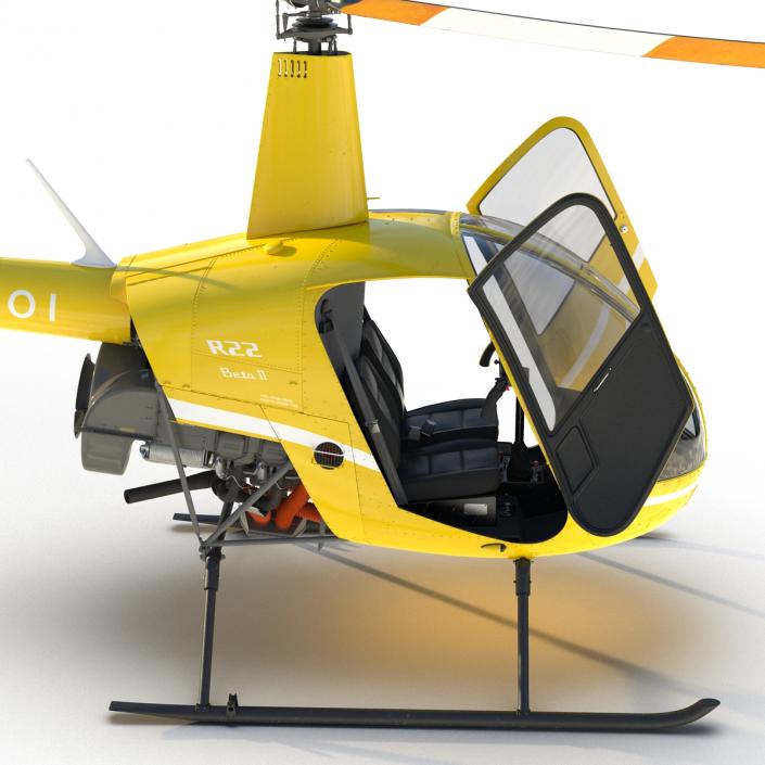 Helicopter Robinson R22 Rigged Yellow 3D