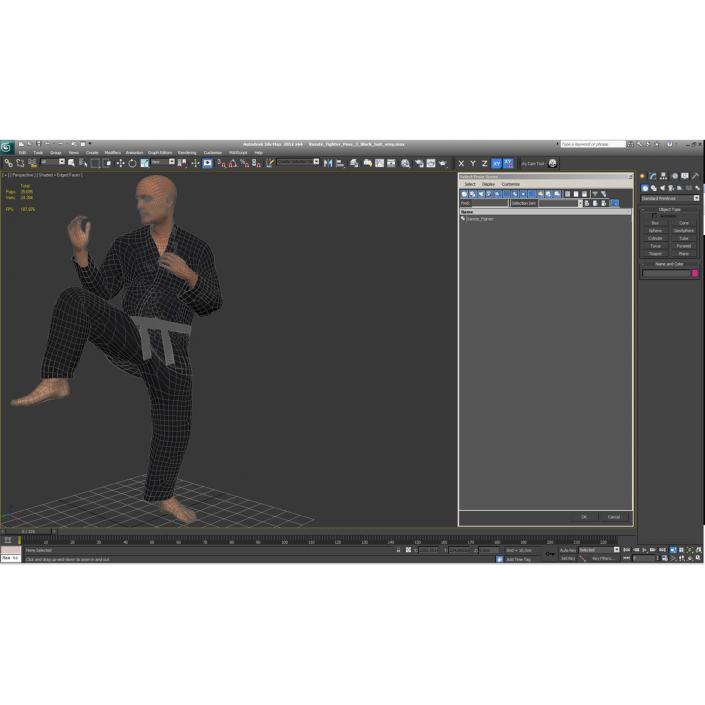 Karate Fighter Pose 3 Black Suit 3D