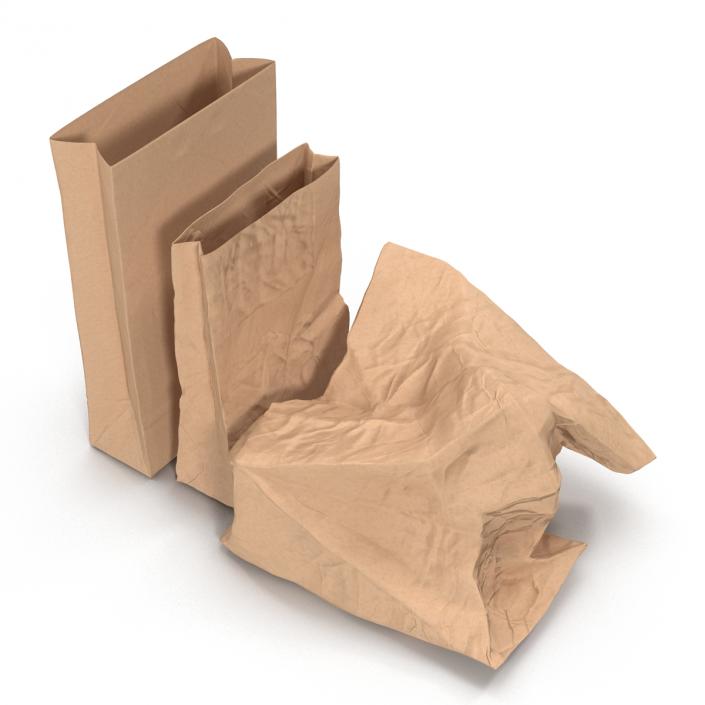 Fast Food Paper Bags Set 3D model