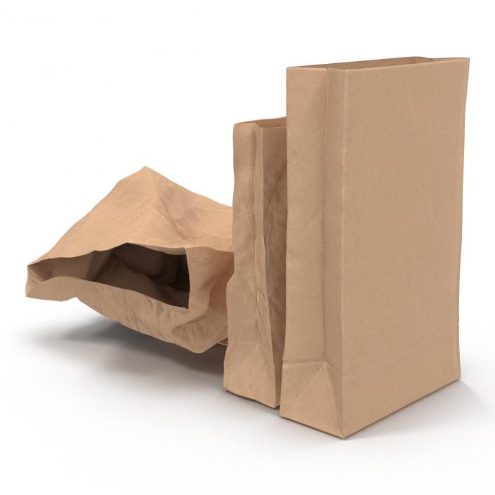 Fast Food Paper Bags Set 3D model