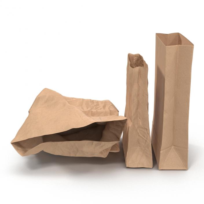 Fast Food Paper Bags Set 3D model