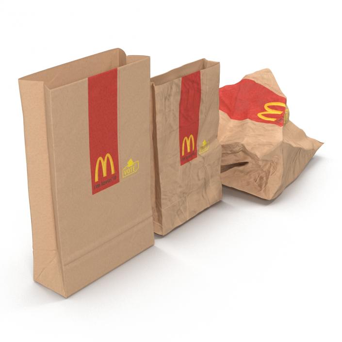 Fast Food Paper Bags Set Mcdonalds 3D model