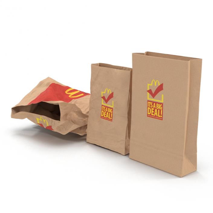 Fast Food Paper Bags Set Mcdonalds 3D model