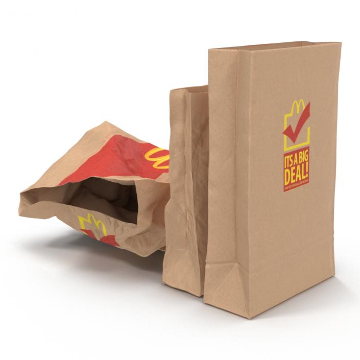 Fast Food Paper Bags Set Mcdonalds 3D model