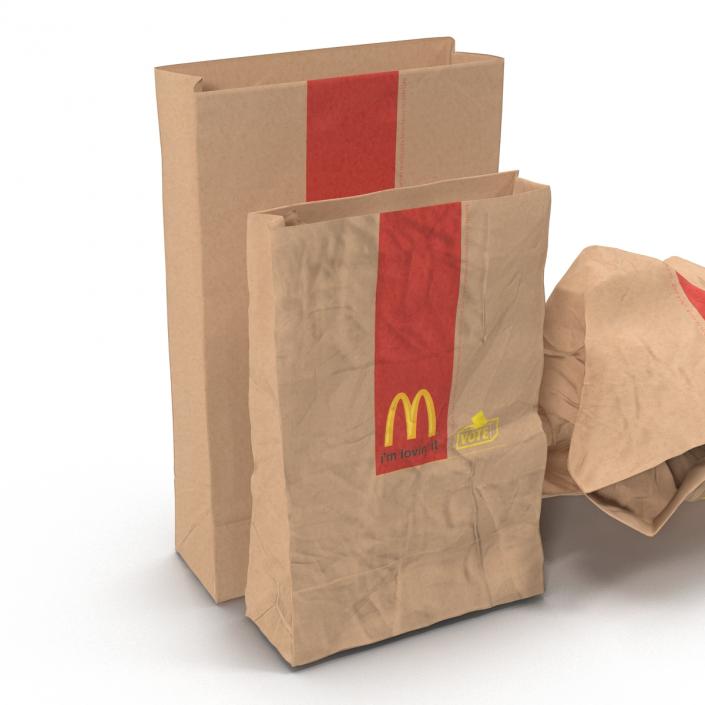 Fast Food Paper Bags Set Mcdonalds 3D model