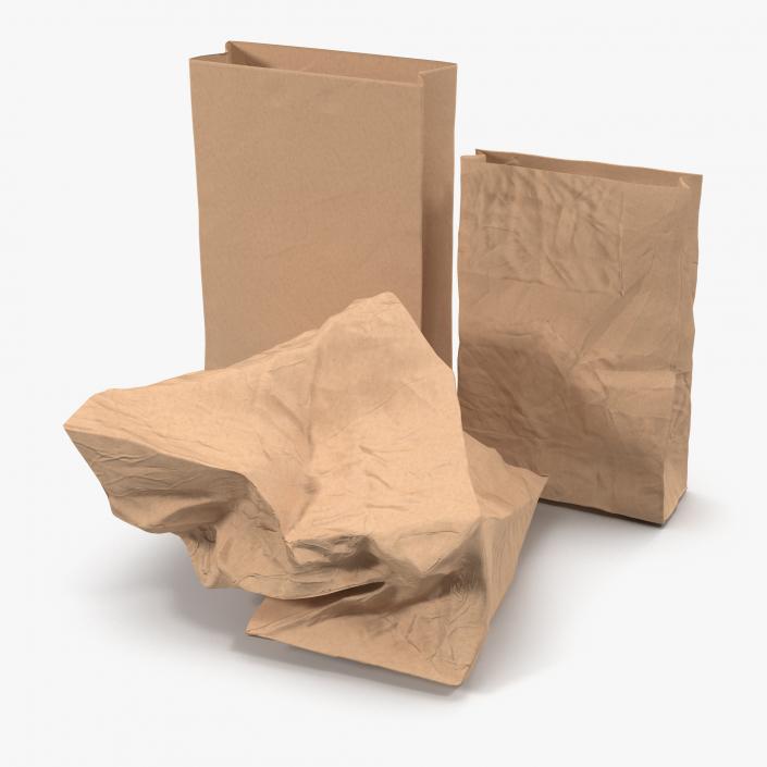 Fast Food Paper Bags Set 3D model