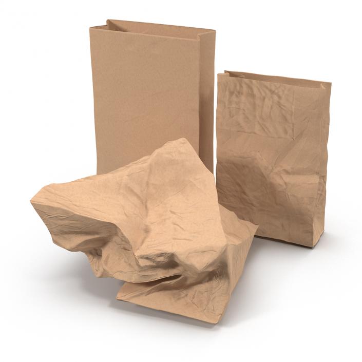 Fast Food Paper Bags Set 3D model