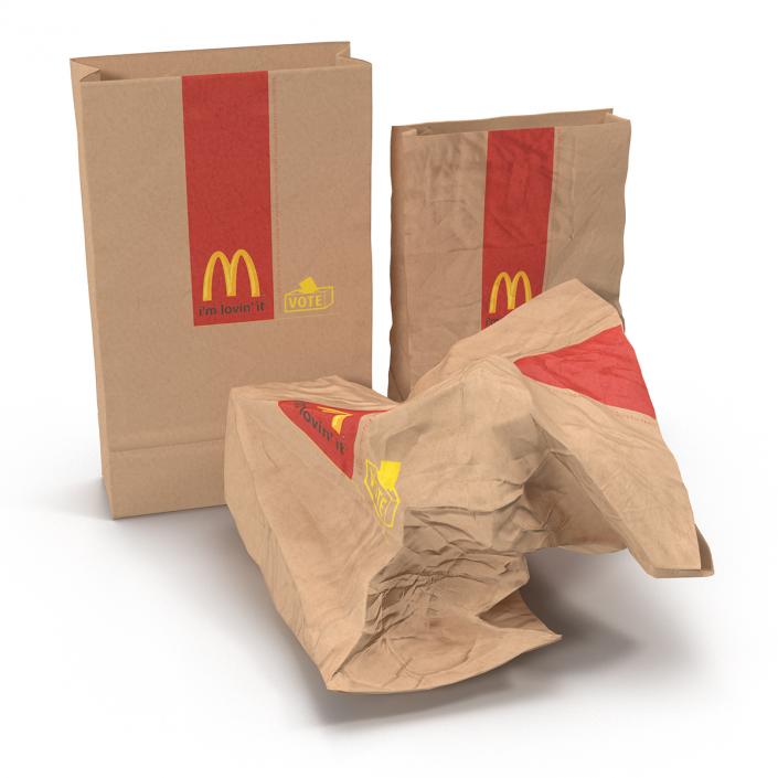 Fast Food Paper Bags Set Mcdonalds 3D model