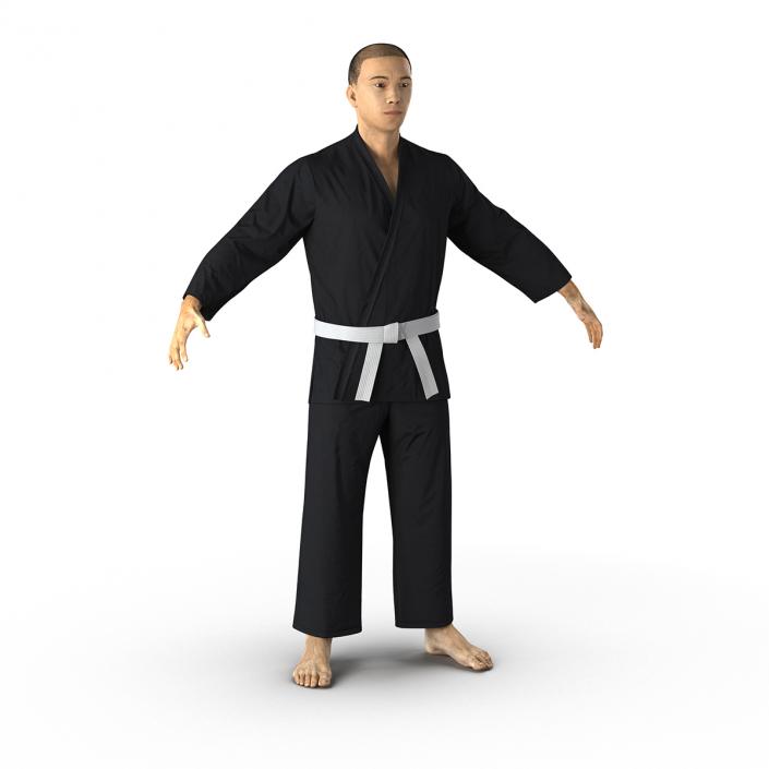 3D Japanese Karate Fighter Black Suit with Fur model