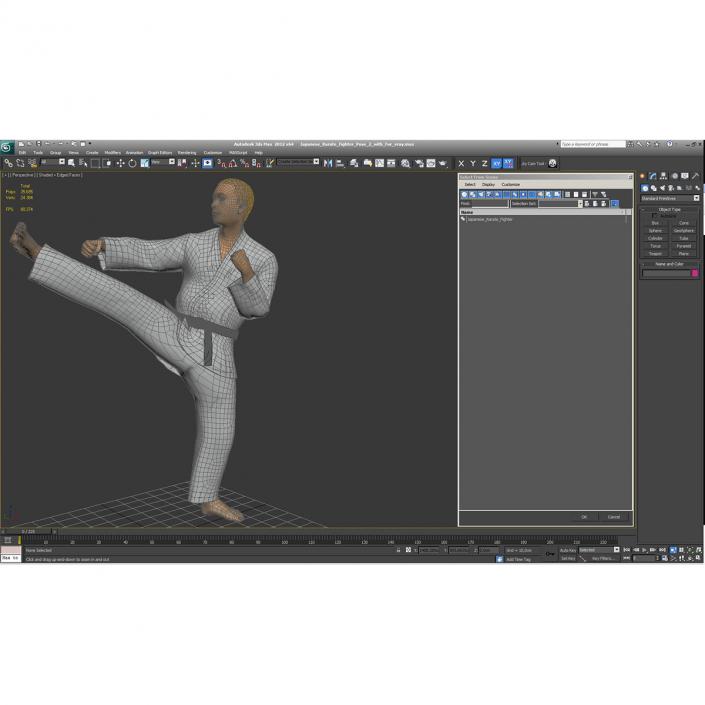 Japanese Karate Fighter Pose 2 with Fur 3D model