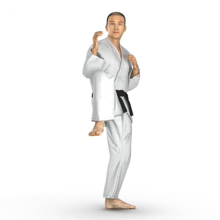 Japanese Karate Fighter Pose 3 with Fur 3D model