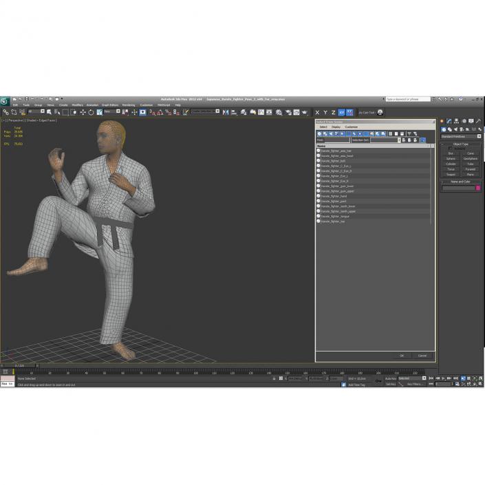 Japanese Karate Fighter Pose 3 with Fur 3D model