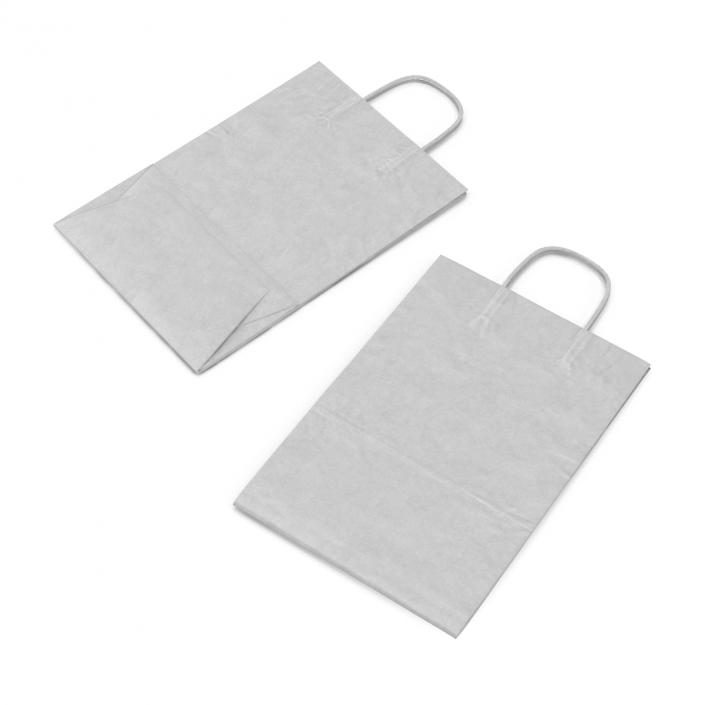 3D Handle Paper Shopping Bag White Folded model