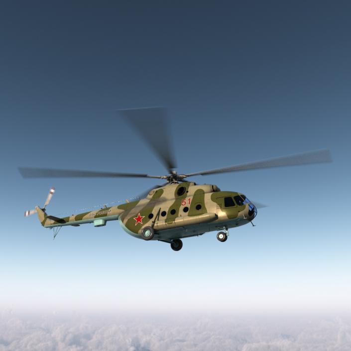 3D Mi-8 Hip Russian Millitary Medium Transport Helicopter Rigged