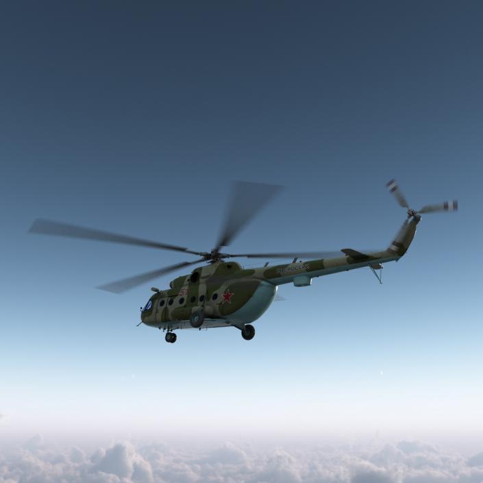 3D Mi-8 Hip Russian Millitary Medium Transport Helicopter Rigged