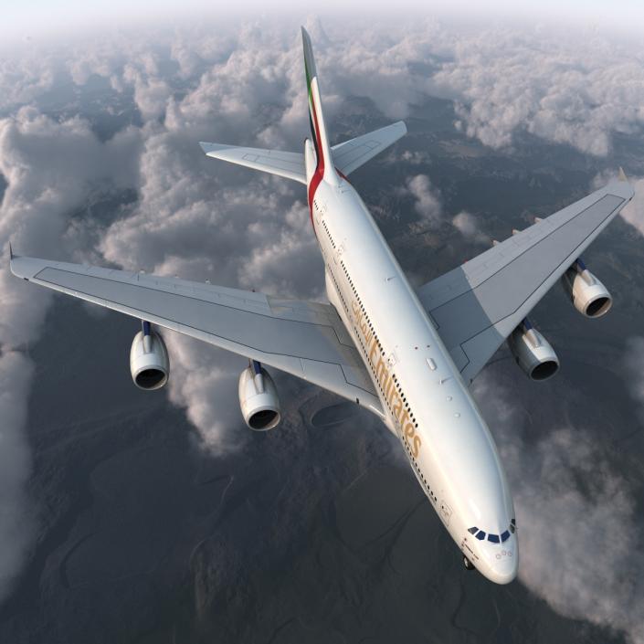 3D Airbus A380-800 Emirates Rigged