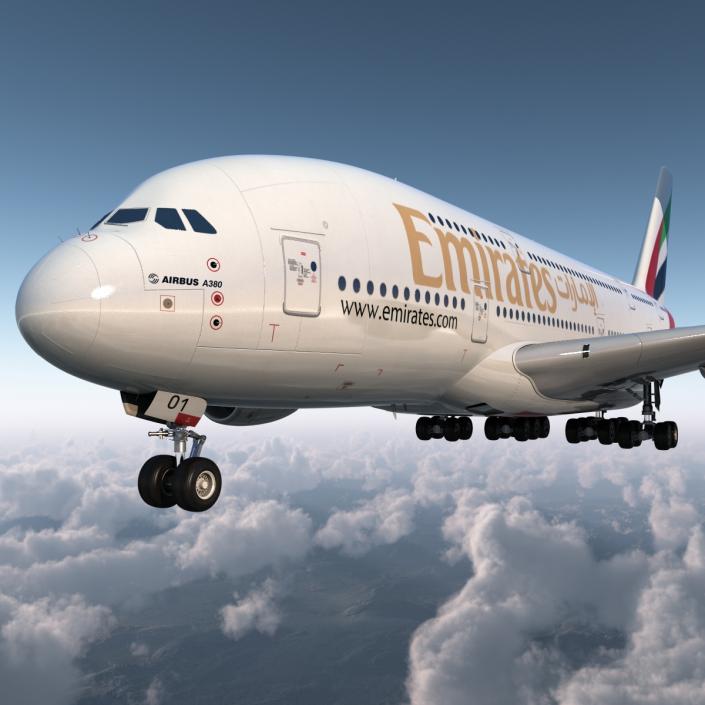 3D Airbus A380-800 Emirates Rigged