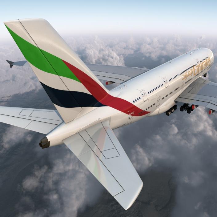 3D Airbus A380-800 Emirates Rigged