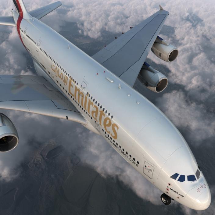 3D Airbus A380-800 Emirates Rigged