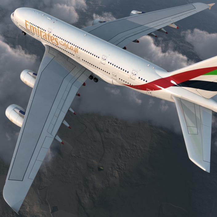 3D Airbus A380-800 Emirates Rigged