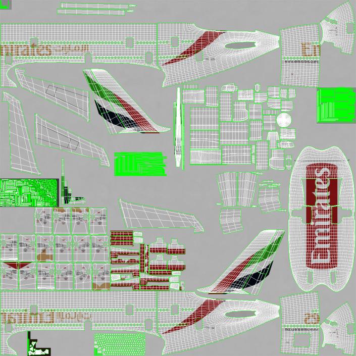 3D Airbus A380-800 Emirates Rigged