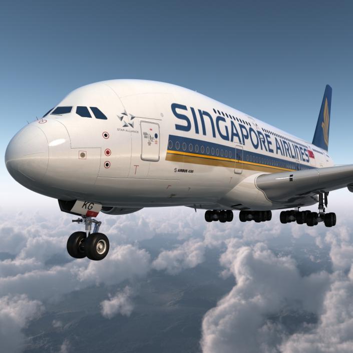 3D Airbus A380-800 Singapore Airlines Rigged