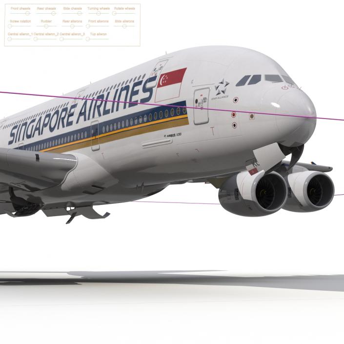 3D Airbus A380-900 Singapore Airlines Rigged