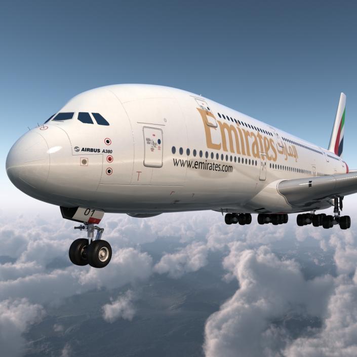 3D Airbus A380-900 Emirates Rigged