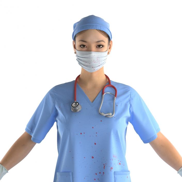 Asian Female Surgeon Stained with Blood 3D model