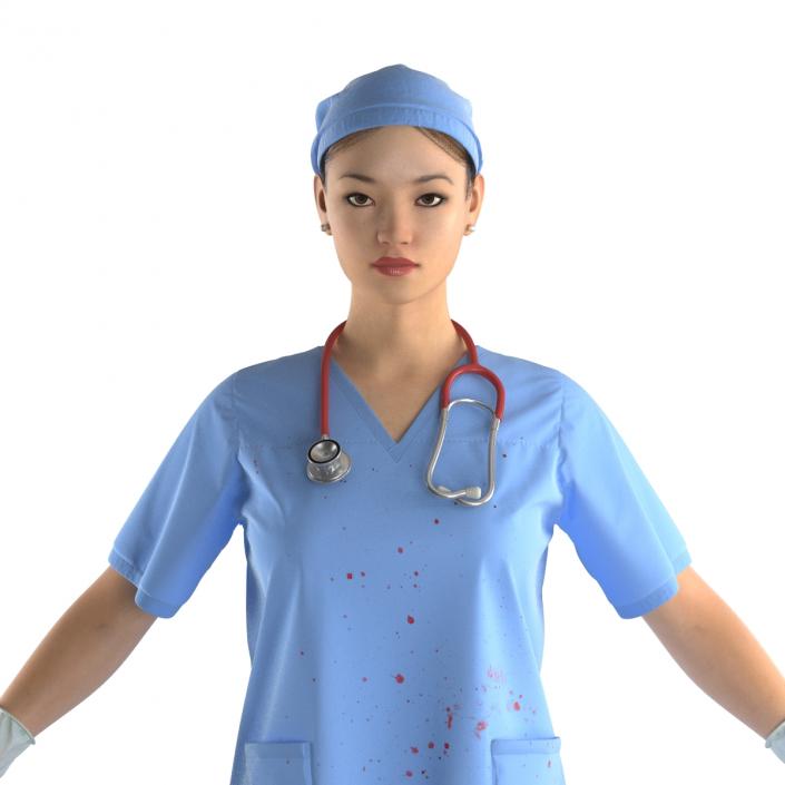 3D Asian Female Surgeon Stained with Blood 2