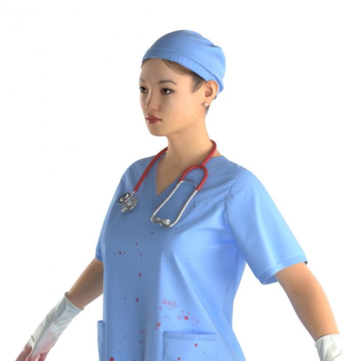 3D Asian Female Surgeon Stained with Blood 2