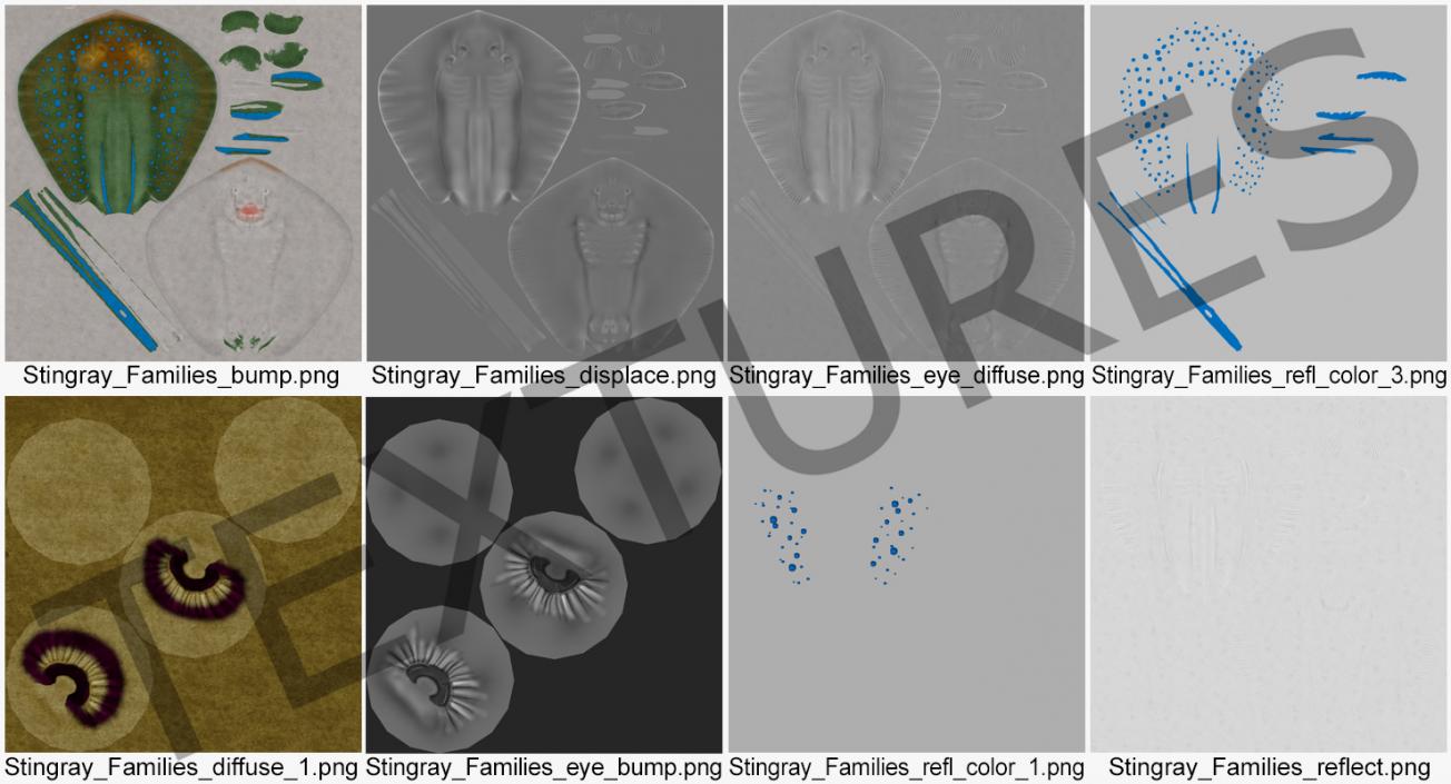 3D Blue Spotted Stingray Pose 2 model