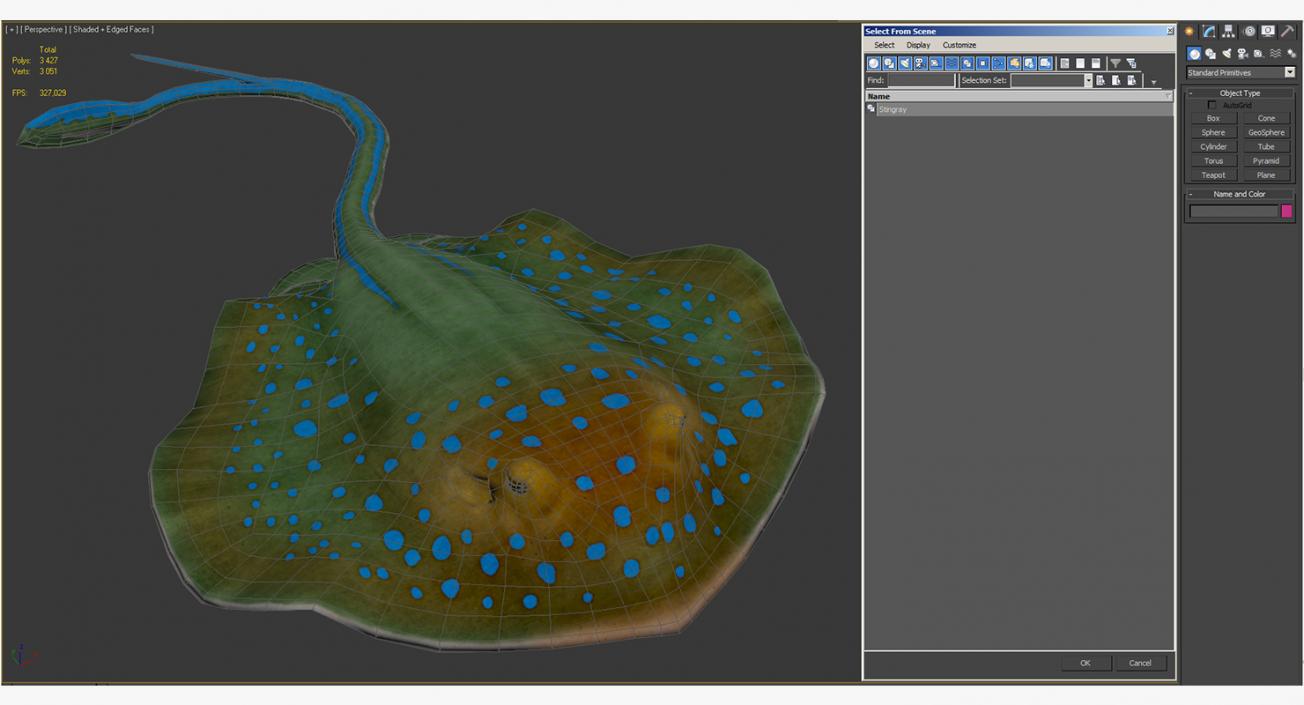 3D Blue Spotted Stingray Pose 3 model