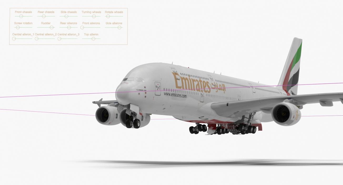 Airbus A380-1000 Emirates Rigged 3D