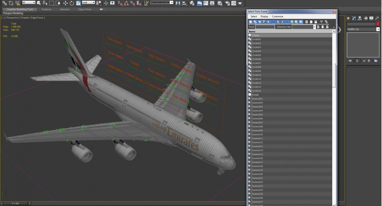 Airbus A380-1000 Emirates Rigged 3D